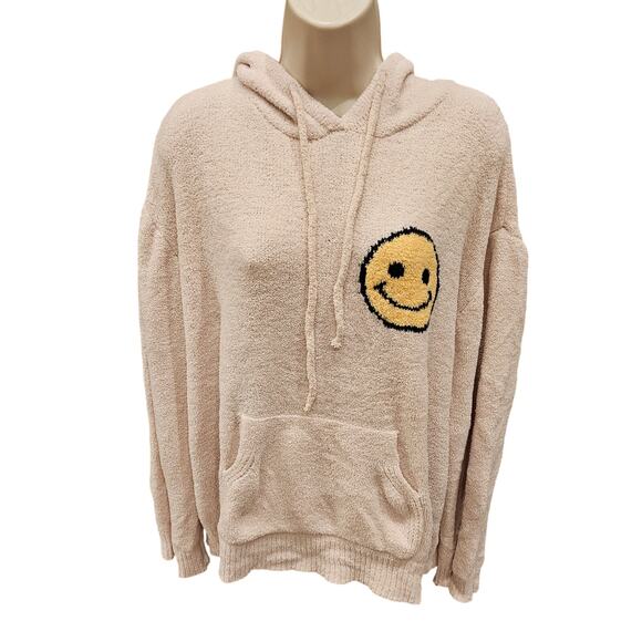 Blue b sz M / L oversized fuzzy smiley face sweater warm winter pink cozy soft - Picture 1 of 8
